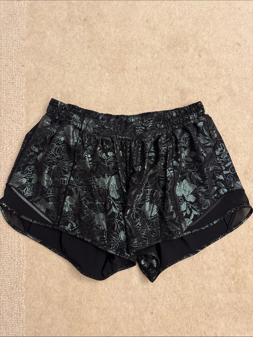 lululemon athletica Black Hotty Hot Shorts with Subtle Green Floral Print